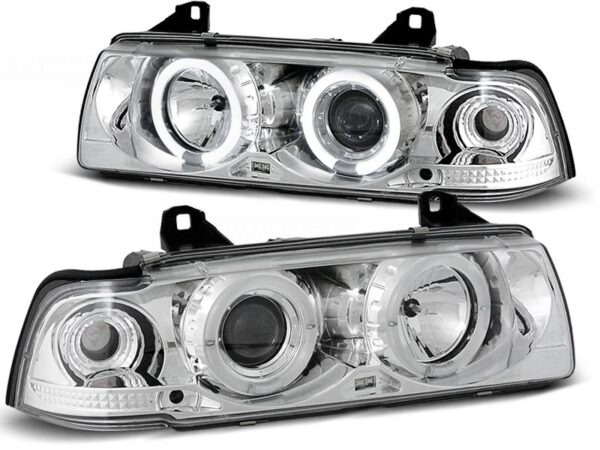 Frontlykter Bmw E36 12.90-08.99 Angel Eyes Chrome Halo Rims