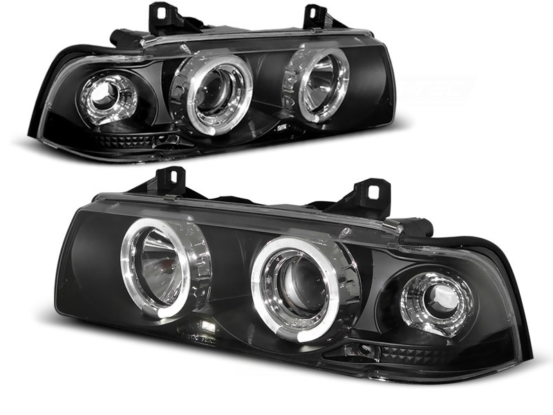 Frontlykter Bmw E36 90-99 Limousine/Touring, Compact Angel Eyes Black