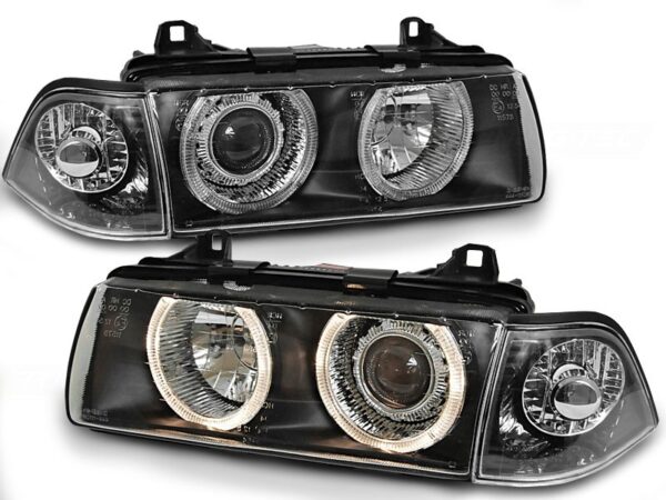 Frontlykter Bmw E36 90-99 Halo Rims Angel Eyes Black