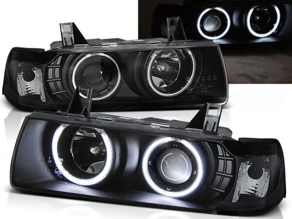 Frontlykter Black BMW E36 12.90-08.99 Angel Eyes CCFL