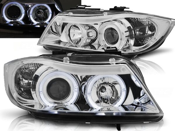 Frontlykter BMW E90/E91 03.05-08.08 Angel Eyes Chrome