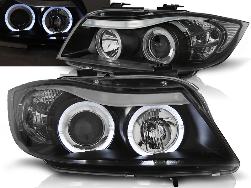 Frontlykter BMW E90/E91 03.05-08.08 Angel Eyes Black