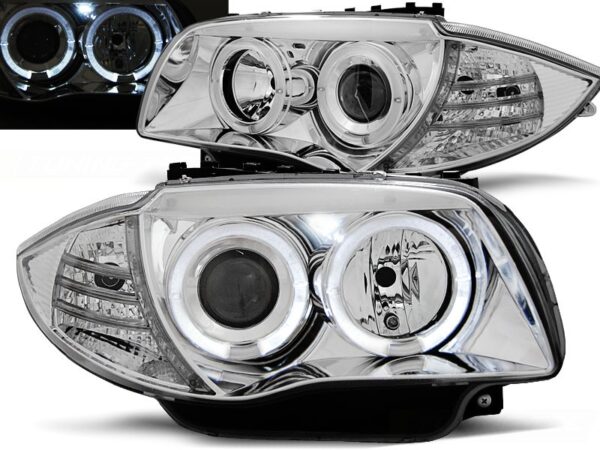 Frontlykter BMW 1 E87/81/82/88 04-11 Angel Eyes Chrome