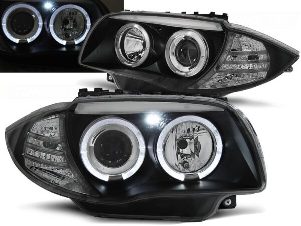 Frontlykter Bmw 1 E87/E81/82/88 04-11 Black Angel Eyes