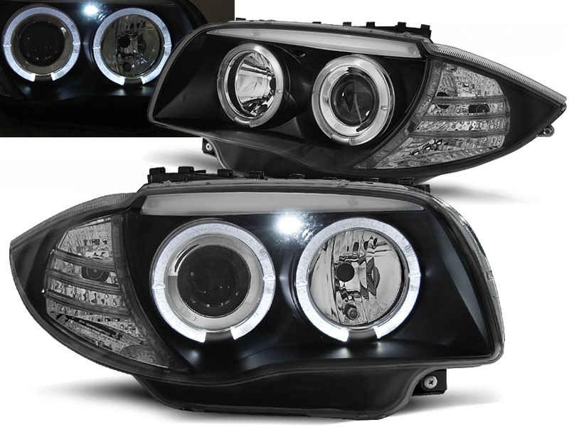 Frontlykter Bmw 1 E87/E81/82/88 04-11 Black Angel Eyes