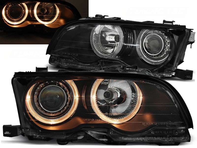 Frontlykter Bmw E46 09.01-03.03 Coupe/Cabrio Angel Eyes Black
