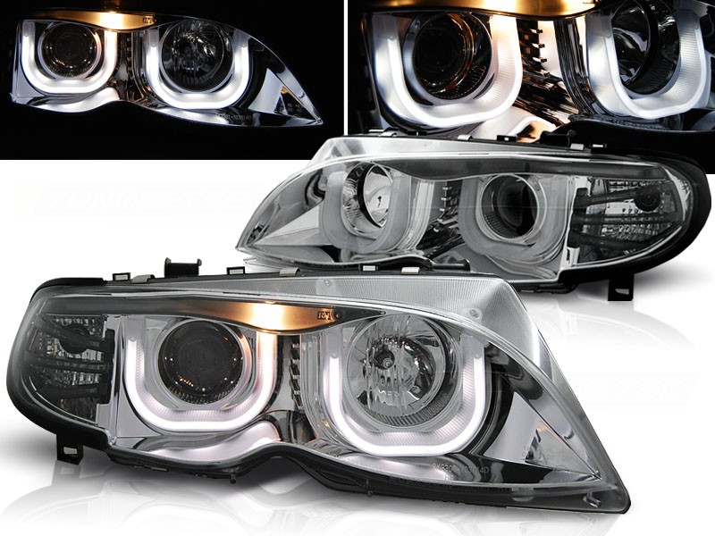 Frontlykter Bmw E46 09.01-03.05 S/T Angel Eyes 3D Chrome