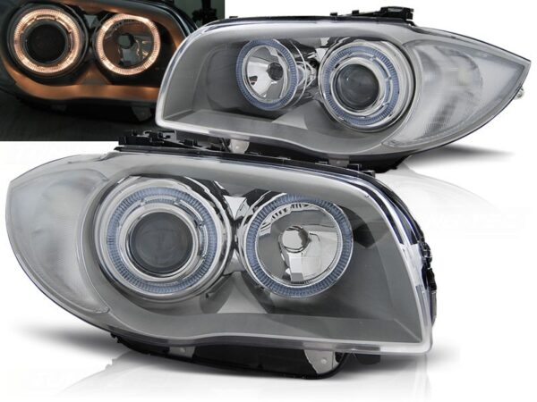 Frontlykter BMW 1 E87/81/82/88 04-11 Angel Eyes Chrome