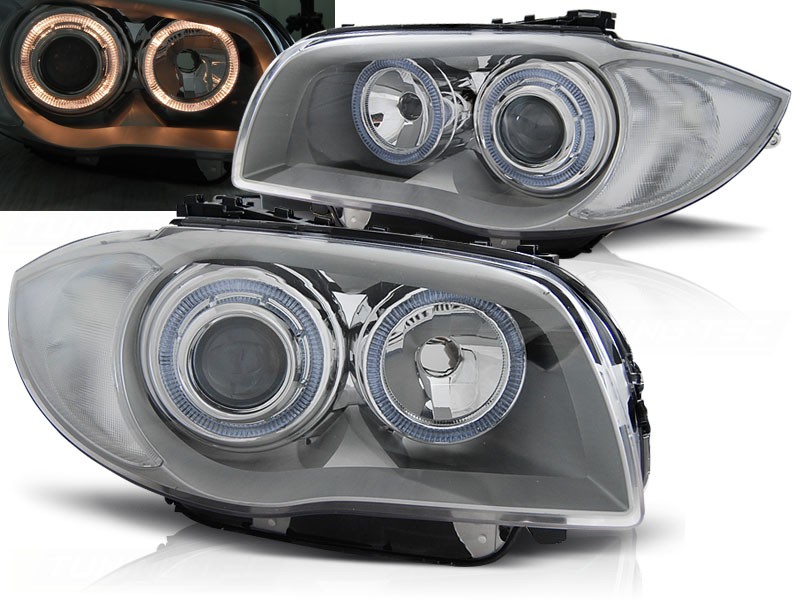Frontlykter BMW 1 E87/81/82/88 04-11 Angel Eyes Chrome