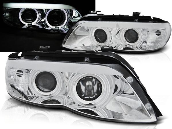 Frontlykter BMW X5 E53 11.03-06 Xenon Angel Eyes Chrome