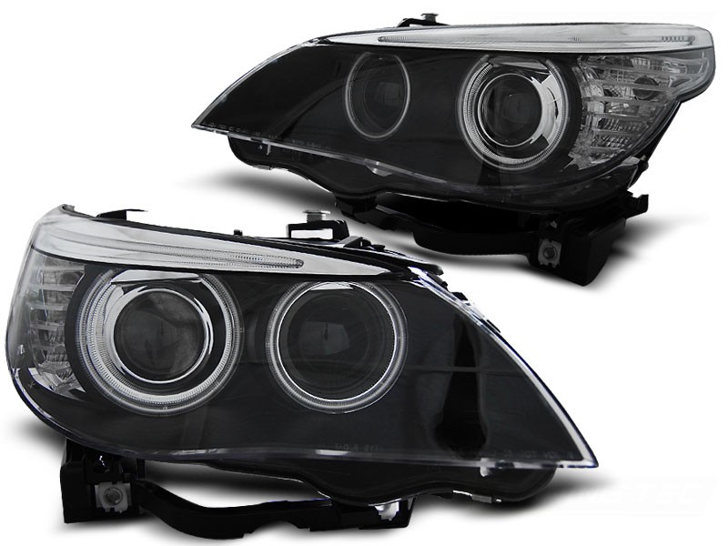 Frontlykter BMW E60/e61 05-07 Xenon D1S Angel Eyes Ccfl Black