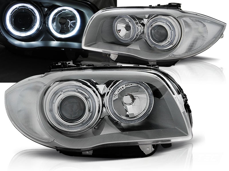 Frontlykter BMW 1 E87/81/82/88 04-11 Angel Eyes Chrome