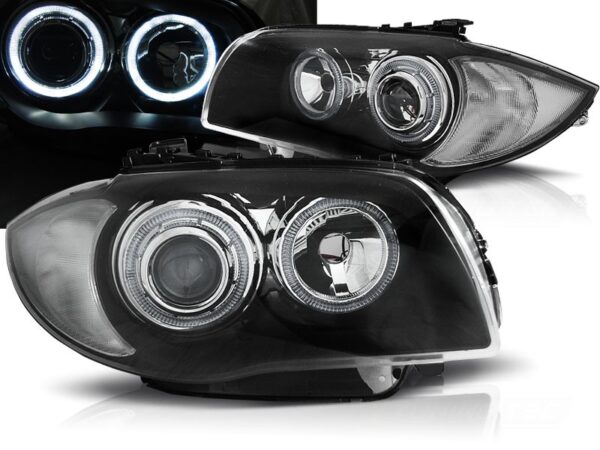 Frontlykter Bmw 1 E87/E81/82/88 04-11 Halo Rims Black Led