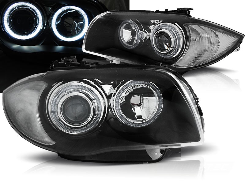 Frontlykter Bmw 1 E87/E81/82/88 04-11 Halo Rims Black Led