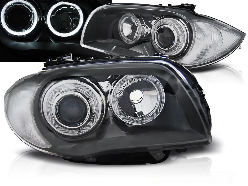 Frontlykter BMW 1 E87/81/82/88 04-11 Angel Eyes Grey