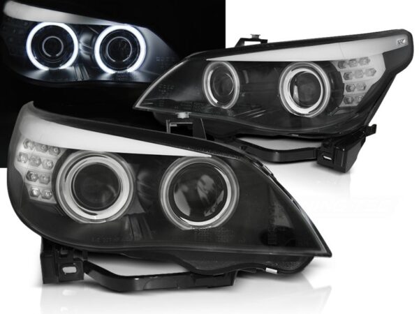 Frontlykter BMW E60/E61 03-07 Angel Eyes CCFL Sort LED