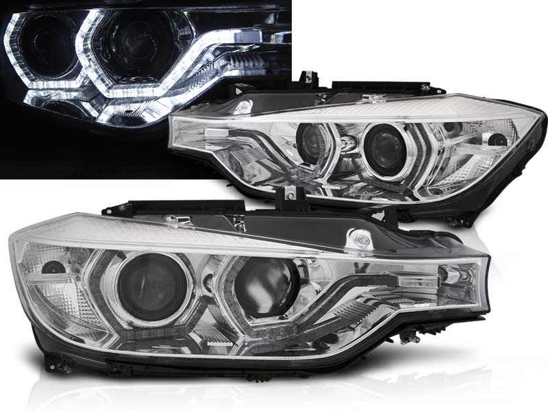 Frontlykter Bmw F30/F31 10.11 05.15 Angel Eyes Chrome Led DRL
