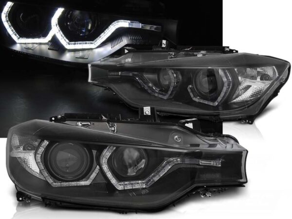 Frontlykter BMW F30/F31 10.11-05.15 Angel Eyes LED DRL Black