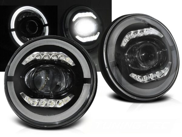 Frontlykter Jeep Wrangler TJ/ LJ/ JK 96-18 Angel Eye Led Black