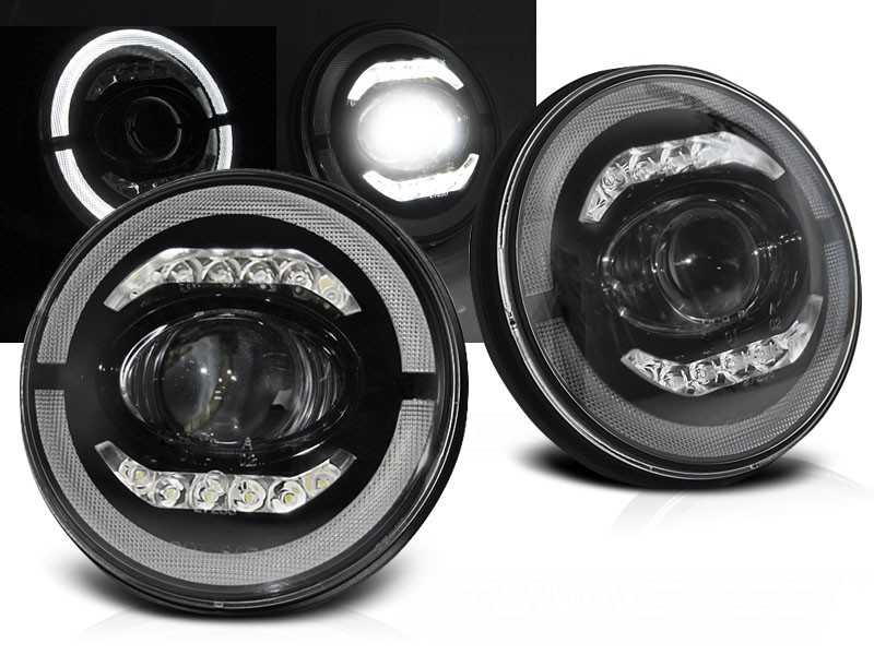 Frontlykter Jeep Wrangler TJ/ LJ/ JK 96-18 Angel Eye Led Black