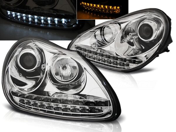Frontlykter Porsche Cayenne 02-06 Xenon Lyskaster Dagslys Krom