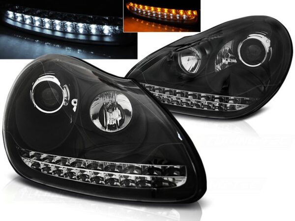 Frontlykter Porsche Cayenne 02-06 Xenon Lyskaster Dagslys Svart