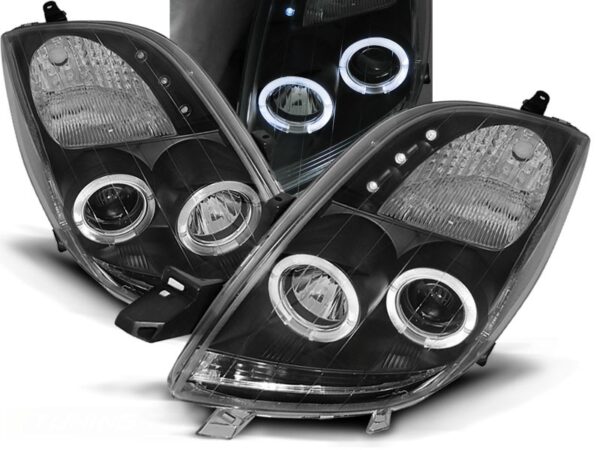 Frontlykter Toyota Yaris 06-09 Angel Eyes Black