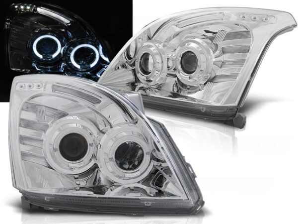 Frontlykter Toyota Land Cruiser 120 03-09 Angel Eyes Krom