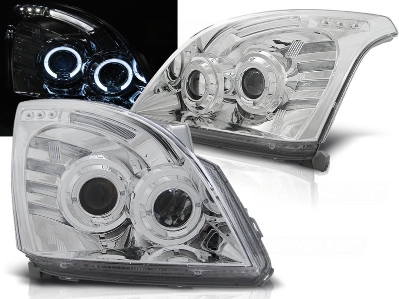 Frontlykter Toyota Land Cruiser 120 03-09 Angel Eyes Krom