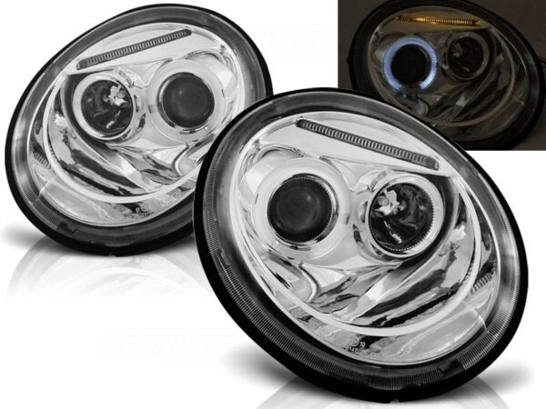Frontlykter Vw Beetle 10.98-05.05 Angel Eyes Chrome