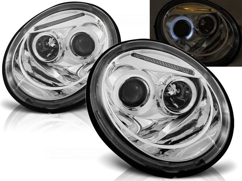 Frontlykter Vw Beetle 10.98-05.05 Angel Eyes Chrome