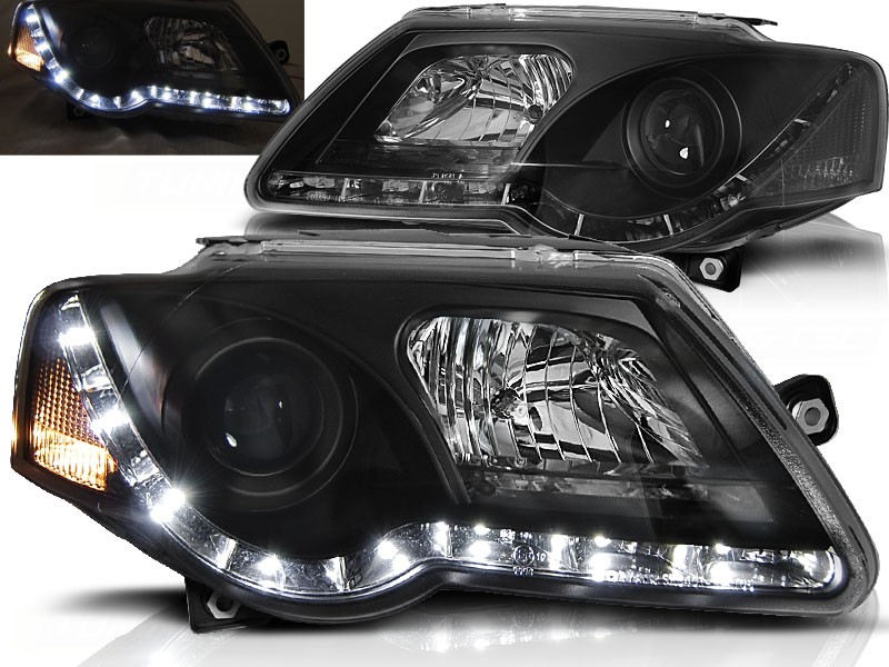 Frontlykter VW Passat B6 3C 05-10 Daylight Black Led