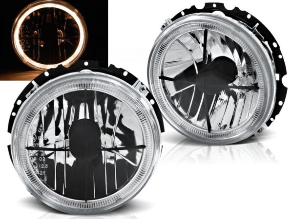 Frontlykter Mercedes Geländewagen W460 W461 W463 79-06 Angel Eyes Chrome