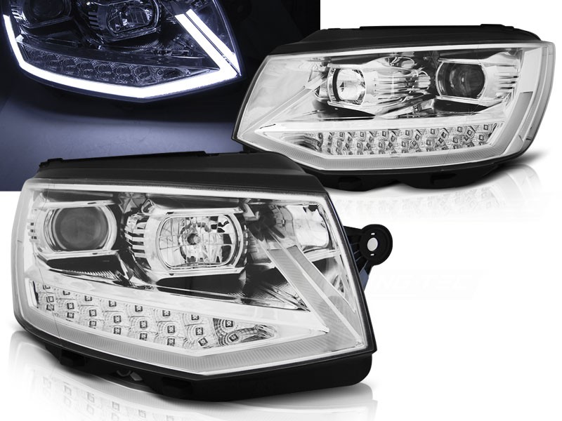 Frontlykter Vw T6 15- Chrome Tube Light Led DRL