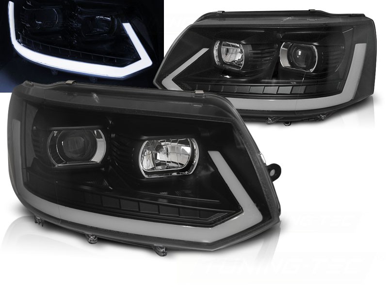 Frontlykter VW T5 2010-2015 Led Tube Light Black T6 Look