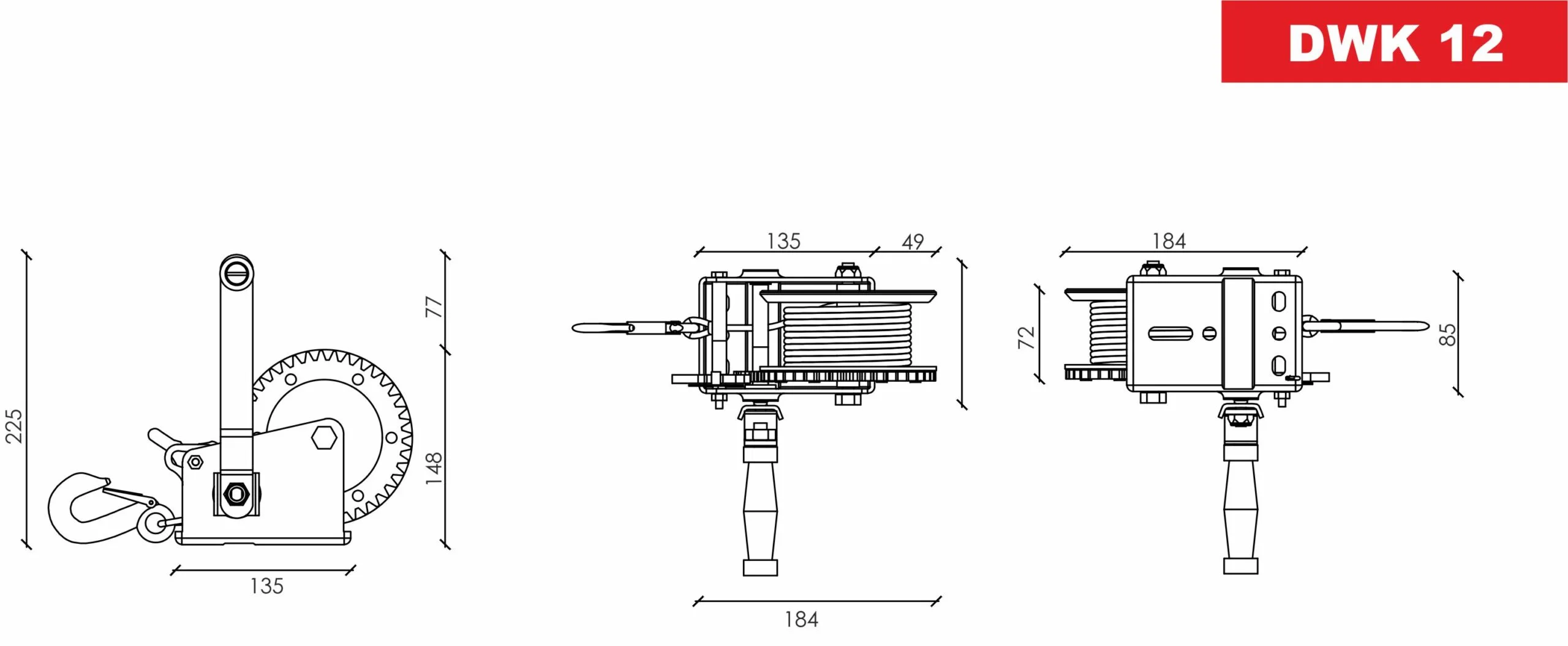 Håndsveiv Vinsj DWK 12 1200 lb/540 kg - Bilde 3