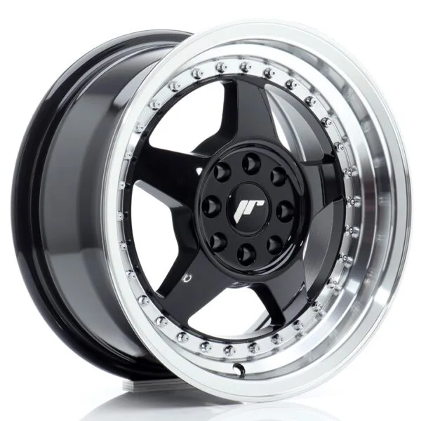 Felg Japan Racing JR6 15×7 ET25 4×100/108 Gloss Black med Machined Lip