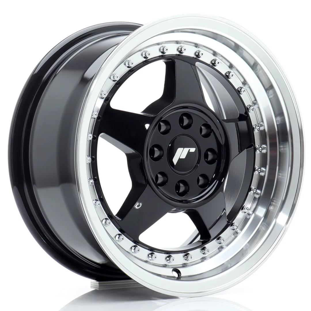 Felg Japan Racing JR6 15x7 ET25 4x100/108 Gloss Black med Machined Lip