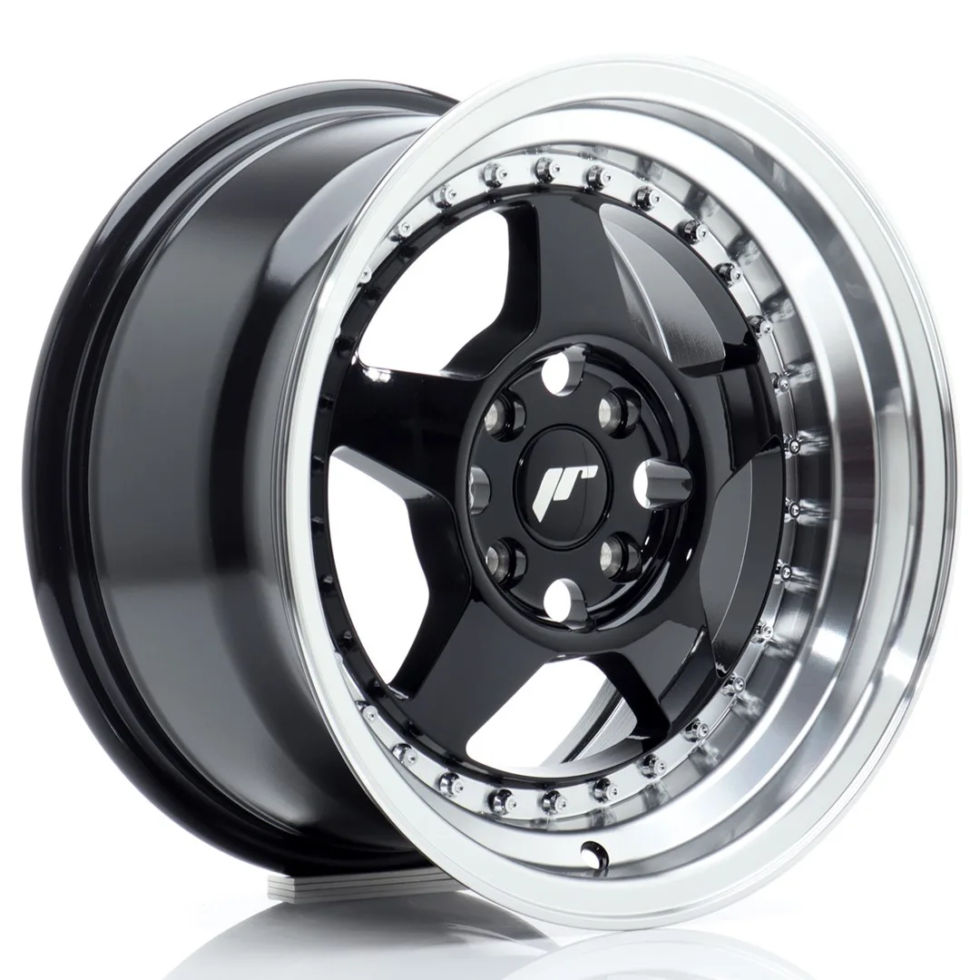 Felg Japan Racing JR6 15x8 ET25 4x100 Gloss Black med Machined Lip