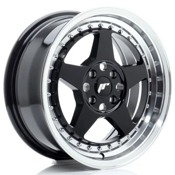 Felg Japan Racing JR6 16×7 ET35 4×100 Gloss Black med Machined Lip