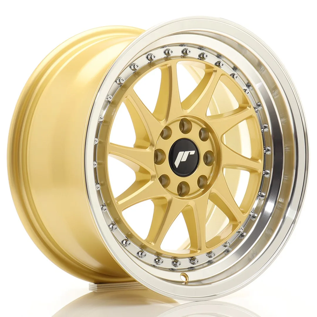 Felg Japan Racing JR26 16x8 ET25 4x100/108 gull med bearbeidet leppe