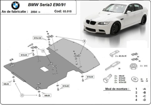 Motordeksel i Stål BMW Seria 3 E90/91 2004-2011