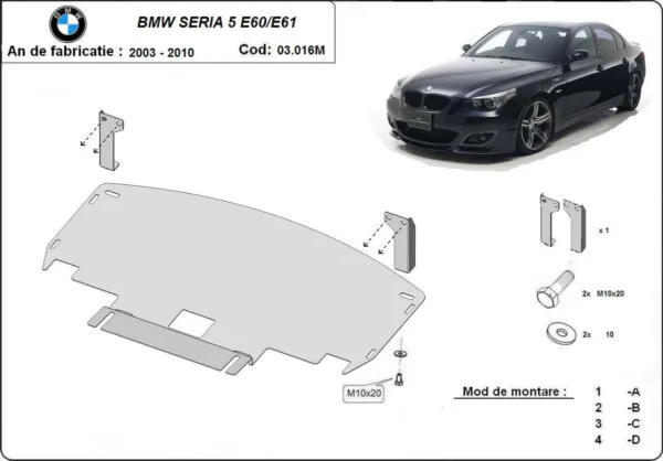 Motordeksel i Stål BMW Seria 5 E60/E61 standard støtfanger M 2003-2010