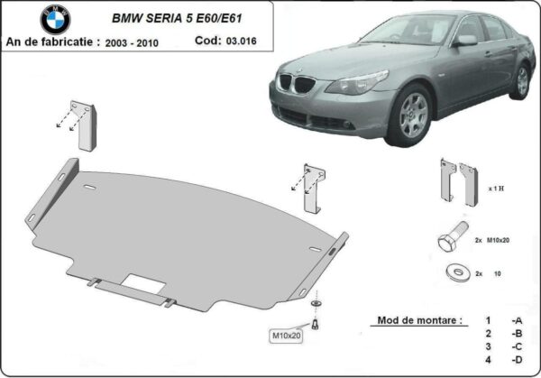 Motordeksel i Stål BMW Seria 5 E60/E61 standard støtfanger 2003-2010