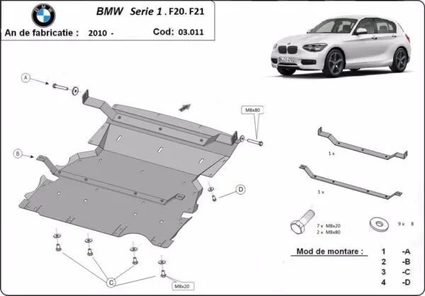 Motordeksel i Stål BMW Seria 1 F20/F21 2011-2018