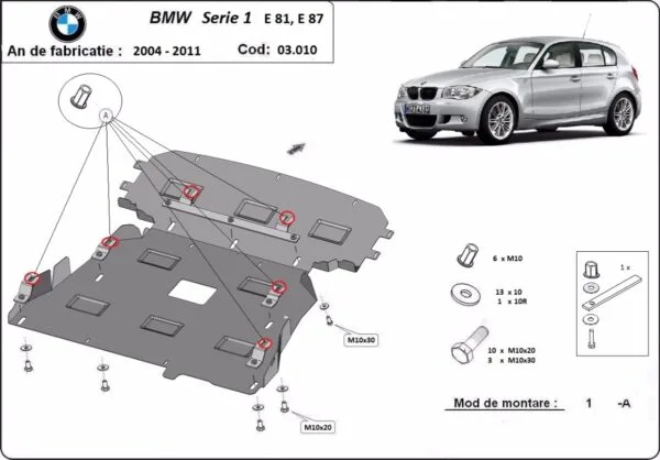 Motordeksel i Stål BMW Seria 1 E81,E87 2004-2011