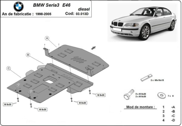 Motordeksel i Stål BMW Seria 3 E46 – Diesel 1998-2005