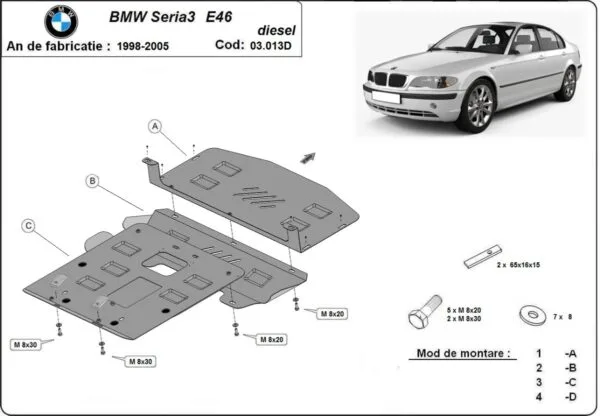 Motordeksel i Stål BMW Seria 3 E46 – Diesel 1998-2005