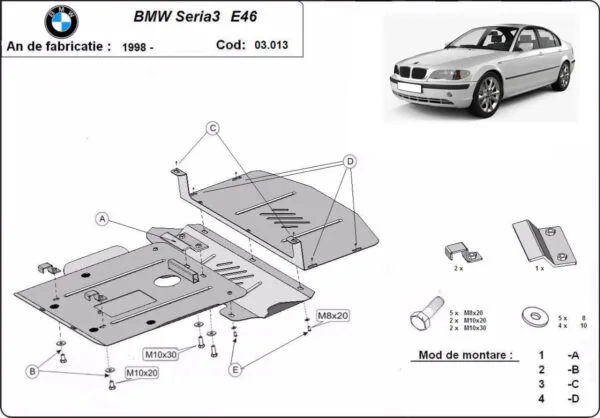 Motordeksel i Stål BMW Seria 3 E46 – bensin 1998-2005