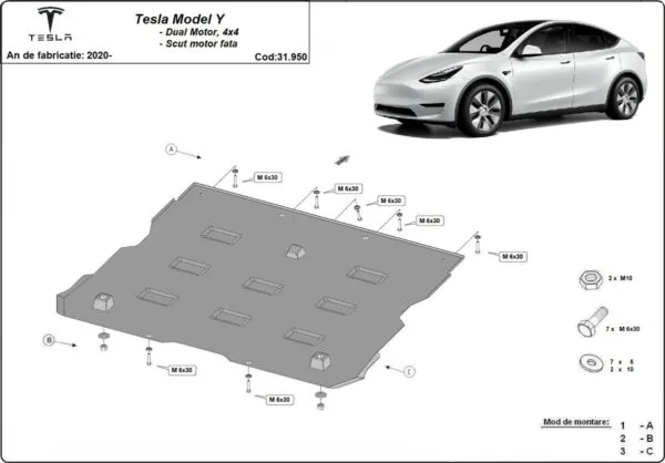 Frontdeksel for elmotor Tesla Model Y AWD 2020-2024